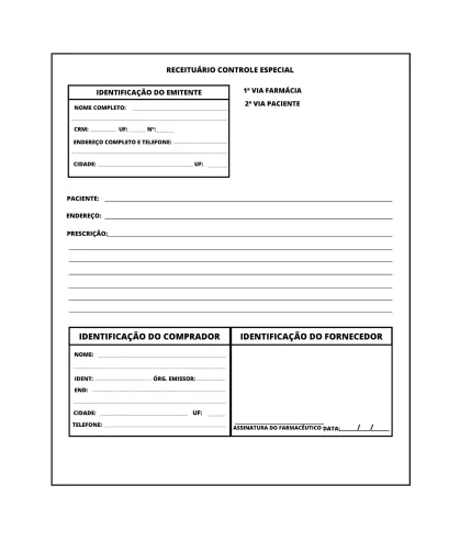 Modelo de receituário médico preenchido para renovação de receita online