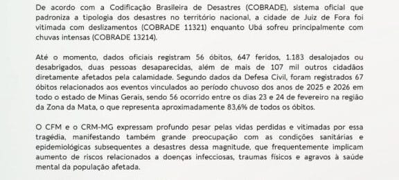 Chuvas em Minas Gerais: A solidariedade do CFM e CRM-MG e o apoio às vítimas