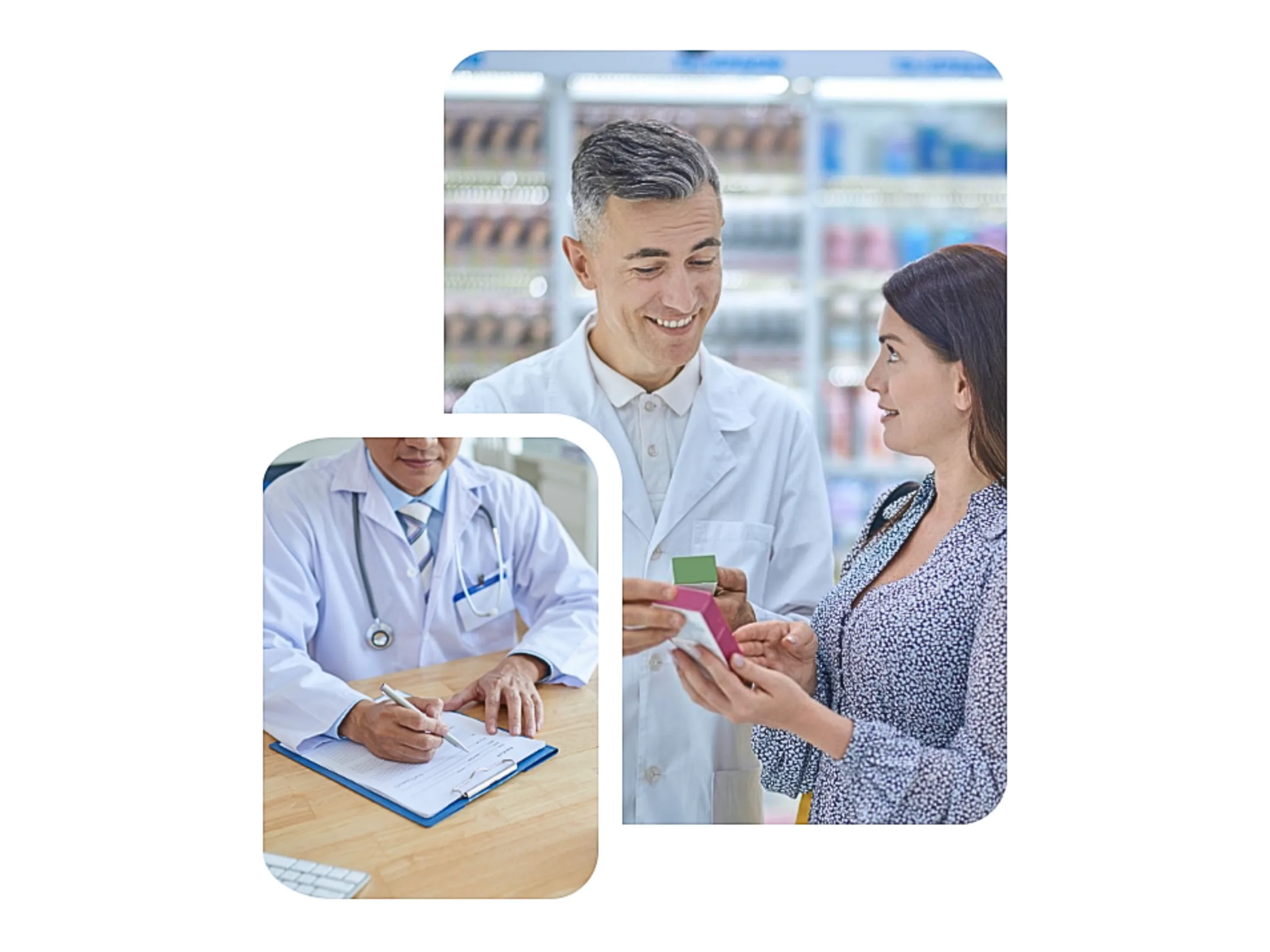 Médico orientando paciente sobre uso de medicamentos e renovação de receita online
